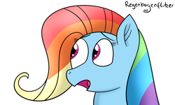 Size: 2500x1500 | Tagged: safe, artist:regxy, imported from derpibooru, rainbow dash, pony, alternate hairstyle, female, shocked, solo