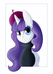 Size: 2000x2800 | Tagged: safe, artist:givenheart, imported from derpibooru, rarity, pony, beatnik rarity, beret, clothes, female, hat, solo, sweater