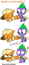 Size: 900x2000 | Tagged: safe, artist:mushroomcookiebear, imported from derpibooru, applejack, spike, dragon, earth pony, pony, comic, female, male, mare