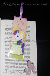 Size: 491x750 | Tagged: safe, artist:catwhitney, imported from derpibooru, rarity, bookmark, clothes, dress