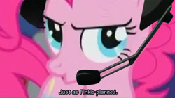 Size: 540x304 | Tagged: safe, imported from derpibooru, screencap, pinkie pie, earth pony, pony, caption, female, image macro, just as planned, meme, solo, text