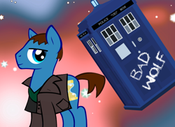 Size: 690x502 | Tagged: safe, imported from derpibooru, doctor whooves, time turner, earth pony, pony, bad wolf, christopher eccleston, doctor who, male, ninth doctor, ponified, solo, stallion, tardis, the doctor