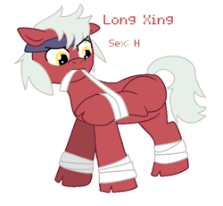 Size: 587x540 | Tagged: safe, artist:voltrathelively, imported from derpibooru, oc, oc only, earth pony, pony, bandage, cloven hooves, futa, headband, intersex, mouth hold, solo