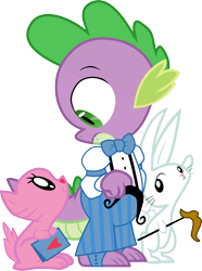 Size: 3000x4038 | Tagged: safe, artist:masem, idw, imported from derpibooru, angel bunny, spike, comic, cute citizens of wuvy-dovey land, idw showified, innocent kitten, simple background, transparent background, vector