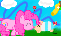 Size: 854x512 | Tagged: safe, artist:seika, imported from derpibooru, pinkie pie, pig, cute, monster hunter, pink, poogie, qurupeco
