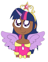 Size: 2182x2825 | Tagged: safe, artist:lila79, imported from derpibooru, twilight sparkle, human, clothes, crown, dark skin, dress, horned humanization, humanized, twilight sparkle (alicorn), winged humanization