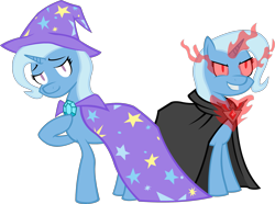 Size: 2691x2000 | Tagged: safe, artist:vidsfreak, imported from derpibooru, trixie, alicorn amulet, duality, glowing eyes, grin, smiling