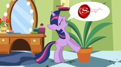 Size: 1536x853 | Tagged: safe, edit, edited screencap, imported from derpibooru, screencap, twilight sparkle, green isn't your color, exploitable meme, forced meme, law of attraction, potted plant, pseudo-shaman bullshit, secret pot meme, speech bubble, the secret
