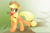 Size: 900x600 | Tagged: safe, artist:keyfeathers, imported from derpibooru, applejack, pony, apple, female, mouth hold, obligatory apple, solo