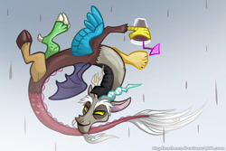 Size: 900x600 | Tagged: safe, artist:keyfeathers, imported from derpibooru, discord, chocolate milk, chocolate rain, drink, male, solo