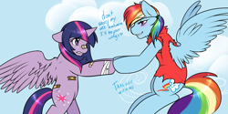 Size: 1280x640 | Tagged: safe, artist:azure-doodle, imported from derpibooru, rainbow dash, twilight sparkle, alicorn, pony, bandage, female, lesbian, mare, pirate dash, pirateworm, shipping, twidash, twilight sparkle (alicorn)