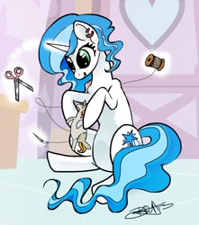 Size: 688x779 | Tagged: safe, artist:opalacorn, imported from derpibooru, oc, oc only, pony, unicorn, female, magic, mare, needle, plushie, scissors, solo, thread