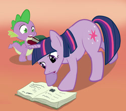Size: 900x800 | Tagged: artist needed, safe, imported from derpibooru, spike, twilight sparkle, book, reading