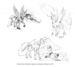 Size: 1280x1131 | Tagged: safe, artist:baron engel, imported from derpibooru, princess celestia, princess luna, monochrome, pencil drawing, traditional art