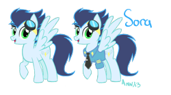 Size: 1078x600 | Tagged: safe, artist:theraspberryfox, imported from derpibooru, soarin', glide, goggles, rule 63, solo