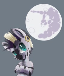 Size: 640x756 | Tagged: safe, artist:robotrainbowpig, imported from derpibooru, zecora, zebra, askyoungzecora, ear piercing, earring, female, jewelry, mare in the moon, moon, piercing, solo