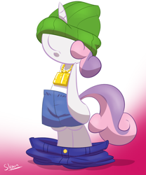 Size: 700x840 | Tagged: safe, artist:slypon, imported from derpibooru, sweetie belle, pony, bipedal, boxers, clothes, female, gangsta, hug life, solo, underwear