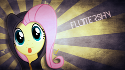 Size: 1920x1080 | Tagged: safe, artist:justaninnocentpony, imported from derpibooru, fluttershy, clothes, female, hoodie, solo, vector, wallpaper