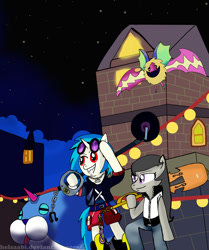 Size: 818x977 | Tagged: safe, artist:helsaabi, imported from derpibooru, dj pon-3, octavia melody, vinyl scratch, earth pony, pony, unicorn, bipedal, crossover, disney, dream eater, kingdom hearts, kingdom hearts 3d: dream drop distance, traverse town