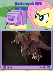 Size: 445x606 | Tagged: safe, imported from derpibooru, fluttershy, kaiju, destoroyah, exploitable meme, flutterrage, godzilla, godzilla (series), godzilla junior, godzilla vs destoroyah, tv meme