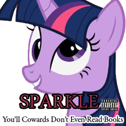 Size: 280x280 | Tagged: safe, imported from derpibooru, twilight sparkle, album cover, bookhorse, derp, grin, parental advisory, parody, smiling, that pony sure does love books, viper, you'll cowards don't even smoke crack