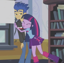 Size: 489x480 | Tagged: safe, imported from derpibooru, screencap, flash sentry, twilight sparkle, equestria girls, equestria girls (movie), bedroom eyes, brad, exploitable, female, flashlight, hug, luna's office, male, shipping, straight