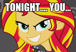 Size: 624x428 | Tagged: safe, edit, edited screencap, imported from derpibooru, screencap, sunset shimmer, equestria girls, equestria girls (movie), aqua teen hunger force, female, hand banana, image macro, rapeface, solo, tonight you