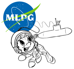 Size: 1200x1132 | Tagged: safe, artist:derkrazykraut, imported from derpibooru, oc, oc only, oc:marker pony, pony, 4chan, lineart, logo, mlpg, nasa, simple background, solo, space, spacesuit, submarine