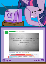 Size: 562x771 | Tagged: safe, imported from derpibooru, twilight sparkle, astronomy, exploitable meme, facebook, facehoof, fail, meme, stupidity, tv meme