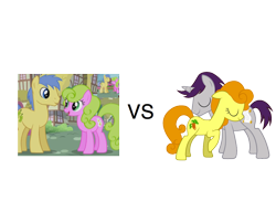 Size: 1000x768 | Tagged: safe, edit, edited screencap, imported from derpibooru, screencap, carrot top, daisy, flower wishes, golden harvest, goldengrape, sir colton vines iii, written script, earth pony, pony, unicorn, daisygrape, female, goldenscript, male, mare, ponies standing next to each other, shipping, stallion, straight