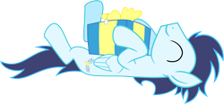 Size: 13413x6250 | Tagged: safe, artist:chainchomp2, imported from derpibooru, soarin', pegasus, pony, absurd resolution, cute, holding a present, male, on back, present, simple background, soarinbetes, solo, stallion, transparent background, vector