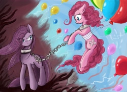 Size: 4359x3167 | Tagged: safe, artist:pridark, imported from derpibooru, pinkie pie, balloon, chains, duality, pinkamena diane pie, then watch her balloons lift her up to the sky