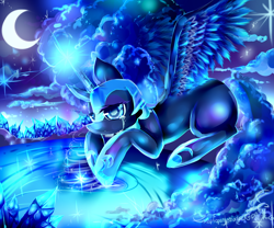 Size: 1200x1000 | Tagged: safe, artist:aquagalaxy, imported from derpibooru, nightmare moon, crying, female, moon, sad, solo, water