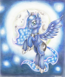 Size: 2050x2431 | Tagged: safe, artist:evomanaphy, imported from derpibooru, princess luna, blue, evomanaphy, female, moon, pencil drawing, royalty, solo, traditional art
