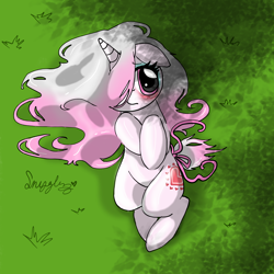 Size: 3000x3000 | Tagged: safe, artist:koinudied, imported from derpibooru, oc, oc only, pony, unicorn, blushing, female, lying down, mare, on back
