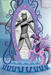 Size: 290x423 | Tagged: safe, artist:tggp, imported from derpibooru, twilight sparkle, alicorn, pony, equestria girls, equestria girls (movie), exploitable meme, female, hole in the wall, junji ito, magic mirror, magic mirror meme, mare, meme, the enigma of amigara fault