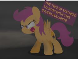 Size: 1280x970 | Tagged: safe, artist:dtcx97, imported from derpibooru, scootaloo, pegasus, pony, angry, female, filly, post-crusade, scootamad, solo, vulgar, yelling