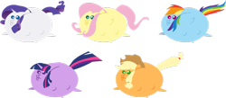 Size: 1024x446 | Tagged: safe, artist:zacatron94, imported from derpibooru, applejack, fluttershy, rainbow dash, rarity, twilight sparkle, pony, inflation, pointy ponies