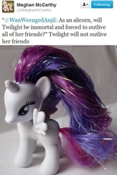 Size: 431x643 | Tagged: safe, imported from derpibooru, rarity, brushable, female, irl, meghan mccarthy, photo, prototype, raricorn, seems legit, speculation, taobao, text, toy, twitter