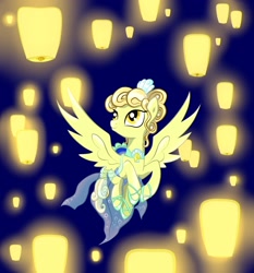 Size: 1494x1600 | Tagged: safe, artist:enati-ora, imported from derpibooru, oc, oc only, clothes, dress, flying, glow, glowing, lantern, paper lantern, solo