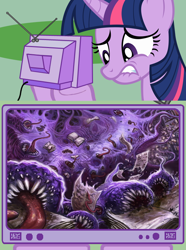 Size: 564x760 | Tagged: safe, artist:scottpurdy, imported from derpibooru, twilight sparkle, azathoth, book, cthulhu mythos, exploitable meme, tv meme