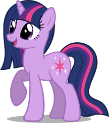 Size: 3378x3839 | Tagged: safe, artist:austiniousi, imported from derpibooru, twilight sparkle, pony, unicorn, alternate hairstyle, female, long mane, mare, open mouth, raised hoof, simple background, solo, transparent background, unicorn twilight, vector