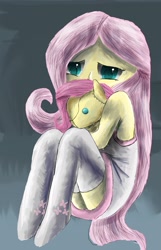 Size: 1821x2828 | Tagged: safe, artist:owlvortex, imported from derpibooru, fluttershy, equestria girls, clothes, female, fluttershy plushie, humanized, plushie, pony coloring, self plushidox, self ponidox, socks, solo, stockings, thigh highs