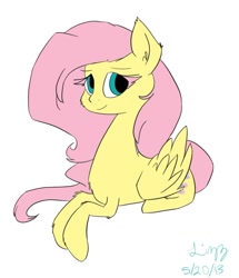 Size: 991x1151 | Tagged: safe, artist:lizzyoli-ravioli, imported from derpibooru, fluttershy, closed mouth, eyes open, lying down, prone, simple background, solo, white background