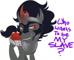 Size: 500x406 | Tagged: artist needed, safe, imported from derpibooru, king sombra, antagonist, fangs, male, simple background, slave, solo, stupid sexy sombra, transparent background