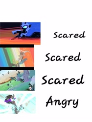 Size: 3000x4000 | Tagged: safe, edit, edited screencap, imported from derpibooru, screencap, discord, king sombra, nightmare moon, queen chrysalis, a canterlot wedding, friendship is magic, the crystal empire, the return of harmony, angry, antagonist, defeated, good end, rainbow, scared, text