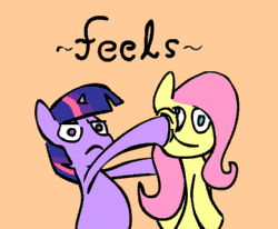 Size: 432x356 | Tagged: safe, artist:matiasandstuff, imported from derpibooru, fluttershy, twilight sparkle, pony, unicorn, animated, dialogue, duo, feels, female, funny, funny as hell, mare, simple background