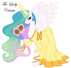 Size: 1277x1225 | Tagged: safe, artist:ellissummer, imported from derpibooru, princess celestia, clothes, dice, discworld, dress, female, magic, solo, the lady