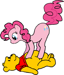 Size: 759x885 | Tagged: safe, artist:aficionadoschris, imported from derpibooru, pinkie pie, bear, earth pony, pony, cute, disney, female, male, mare, pooh, winnie the pooh