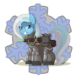 Size: 500x500 | Tagged: safe, artist:pippy, imported from derpibooru, oc, oc only, oc:wintermute, earth pony, pony, fallout equestria, armor, battle saddle, cutie mark background, energy weapon, fanfic, fanfic art, female, gritted teeth, grumpy, gun, hooves, magical energy weapon, mare, power armor, rifle, scowl, simple background, solo, steel ranger, transparent background, weapon